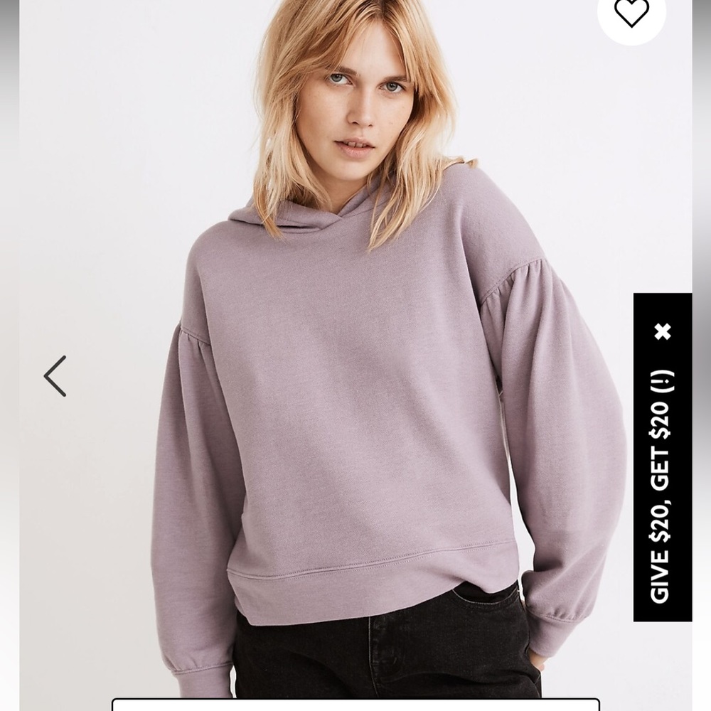 Madewell Pleat-Sleeve Shrunken Hoodie Sweatshirt